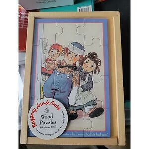 Schylling Raggedy Ann & Andy Puzzle Set of‎ 4 Wood Puzzles in Storage Box